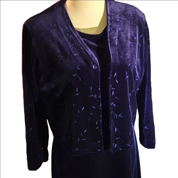 VTG 80's Talbots Blue Velvety Velour Maxi Dress with Jacket Women size M petite - Picture 2 of 15